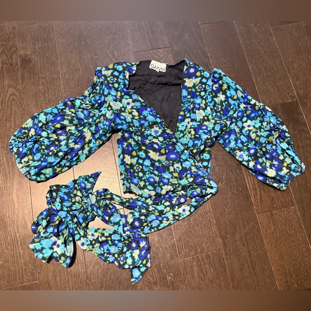 Ganni Floral Wrap Blouse, Size: XS (Ganni Size: 34)